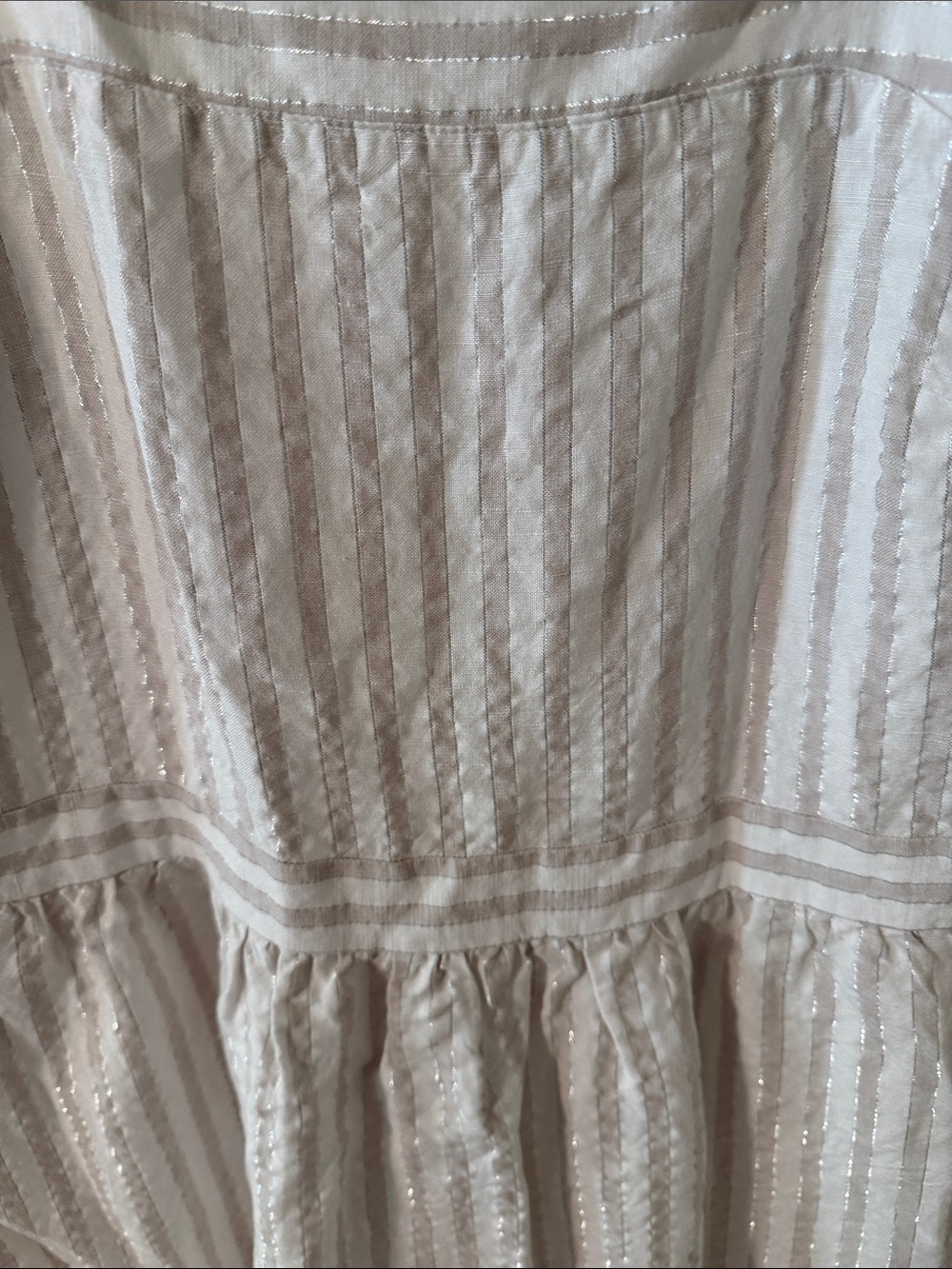 NWT LOFT Shimmer Striped Linen Blend Square Neck Midi Dress White Gray Size 4 - Picture 3 of 8